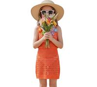 Générique Robe De Plage Unie pour Filles, Ornée De Motifs Floraux Tricotés À La Main, Modèle Léger Et Aéré À Enfiler par-Dessus Un Maillot De Bain, Style Simple Et Pratique pour Les Vacances D'Été.