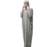 Générique Robe De Priere Femme Musulmane 73 Piece,Robe De Couleur Musulmane Robe Ramadan Coiffure De Chauve Souris Solide Femmes Robe Cardigan VêTements Musulmans (Grey One Size)