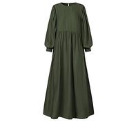 Générique Robe De Priere Femme Musulmane,Robe De Couleur Unie Col Rond Et à Manches Amples (Green XXL)