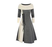 Générique Robe De Priere Femme Musulmane,Tenues d'automne Pull à Capuche en Tricot Imprimé à Carreaux Faux Boutons FroncéS Col ChâLe Haut en Tricot (Grey XL)