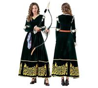 Générique Robe de princesse courageuse pour femme, robe de cosplay de Merida, vert, costume médiéval pour Halloween, soirée d'été, cocktail, tenue de discothèque, mode