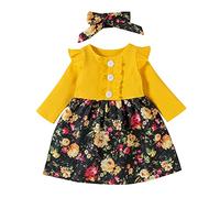Générique Robe De Princesse Fille,FêTe Enfant en Bas âGe Princesse éPissure Filles LéOpard BéBé Robe Enfant à Volants CôTelé Fleuri Filles Robe Et Jupe (Yellow 4-5 Years)