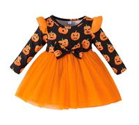 Générique Robe De Princesse Halloween Pour Fille,Deguisement Grande Taille Sorcière Déguisement Magique Fille Fête Costume 0-24 Mois Ceremonie Bébé Mon Tenues Maquillage (Orange,12-18 mois)