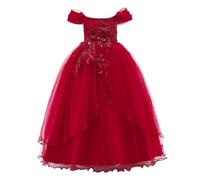 Générique Robe de Princesse pour Fille Robe de soirée élégante à épaules dénudées Tenue de fête Longue pour Enfants vêtement de Bal (Red, 3-4 Years)