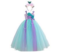 Générique Robe de Princesse Robe Longue d'halloween pour Filles avec Coiffe et Jupe Tutu Fleurie,pour Enfants de 2 à 12 Ans