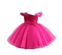 Générique Robe de Princesse Scintillante à Manches Papillons - en Tulle Arc-en-Ciel, Coupe sans Manches pour événement Formel ou fête.（Rose Vif,12-18 Mois）