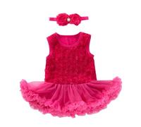 Générique Robe de Princesse Tutu pour Nouveau-Né Fille - Combinaison Élégante avec Body en Dentelle et Bandeau pour Célébration d'anniversaire (3-6 Months)