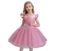 Générique Robe De Princesse Unie pour Fille, Manches Volantées, Perles, Nœud Papillon, Tenue Chic pour Les Occasions Spéciales, Parfaite pour Les Photos, Idéale pour Les Anniversaires