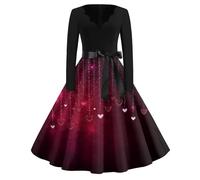 Générique Robe De Saint-Valentin Femme Deguisement Robe De Soirée Imprimée Hepburn Robes Élégante Manches Longues Vêtements Glamour Sexy Décontractée Velours Fete Cocktail Longue Jupe Rose Vif M