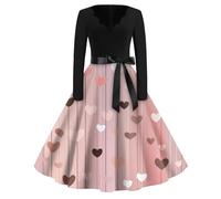 Générique Robe De Saint-Valentin Femme Imprimée Robe De Soirée Sexy Hepburn Robes Rétro Longue Vêtements Glamour Élégante Décontractée Velours Cocktail Fete Manches Longues Tenue Rose XXL