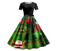 Générique Robe de soirée à Manches Courtes pour Femme, imprimé Noël, Style années 1950-862