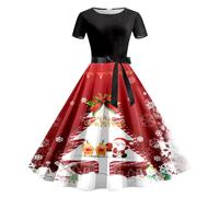 Générique Robe de soirée à Manches Courtes pour Femme, imprimé Noël, Style années 1950-862