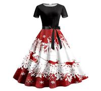 Générique Robe de soirée à Manches Courtes pour Femme, imprimé Noël, Style années 1950-909