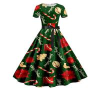 Générique Robe de soirée à Manches Courtes pour Femme, imprimé Noël, Style années 1950-918