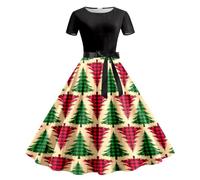 Générique Robe de soirée à Manches Courtes pour Femme, imprimé Noël, Style années 1950-972
