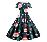 Générique Robe de soirée à Manches Courtes pour Femme, imprimé Noël, Style années 1950-983