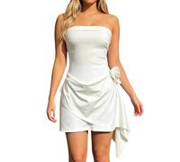 Générique Robe De Soirée Courte pour Femme Asymétrique Une épaule Dénudée Décor De Roses 3D Taille Cintrée Robes Femme Chic Et Elegant pour Soirée Cocktail Mariage Bal De Fin D'année