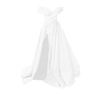 Générique Robe de soirée élégante pour Femmes en Mousseline de Soie Style rétro français Longueur Plancher col en V Coupe Basse pour Mariage et Cocktail été (White, XXL)