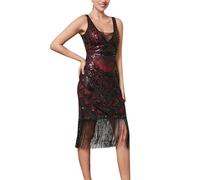 Générique Robe de soirée élégante sans Manches avec col à Sequins et Franges Longueur Maxi pour dîner Gala ou événement Formel (S)