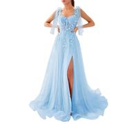 Générique Robe De SoiréE en Tulle Et Dentelle pour Femme avec Bretelles Spaghetti Et DéColleté en CœUr Sky Blue XL