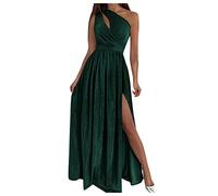 Générique Robe De Soiree Femme Chic Et Glamour Velours Longue Elegant Ceremonie Mariage Robe Cocktail Une Seule Manche Épaules Dénudées Maxi Dress (01 Vert, M)