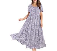 Générique Robe de Soiree Femme Mesdames été Plage Robe mi-Longue Robe plissée Confortable Robe de Fleur lâche décontractée