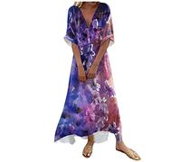 Générique Robe De SoiréE Femme - Robe Longue Chic Et Elegant D'éTé à Fleurs pour Femmes Robe Longue BohèMe Col en V DéContractéE à Manches Mi-Longues Robes Longues Femmes Robe De Cocktail