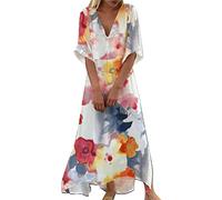 Générique Robe De SoiréE Femme - Robe Longue Chic Et Elegant D'éTé à Fleurs pour Femmes Robe Longue BohèMe Col en V DéContractéE à Manches Mi-Longues Robes Longues Femmes Robe De Cocktail