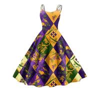 Générique Robe De Soiree Femme Robe Vintage Costume Carnaval Dress Confortable Évasée Robes Carnaval Imprimé Dresses Cocktail Midi sans Manches pour Les Réunions Orange XL