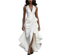 Générique Robe De Soiree Femme Robes Col en V Deguisement Femme Carnaval Dress Casual Vintage Robe Carnaval sans Manches Dresses Décontractée Midi Asymétrique pour Les Réveillons Blanc XL