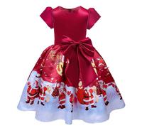 Générique Robe de SoiréE Fille ÉLéGante,Robe de Princesse BéBé Fille avec Imprimés NoëL Manches Courtes Col Rond Robe Ceremonie Bowknot Vêtements Noel pour Petite Fille 12 Mois-6 Ans