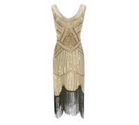 Générique Robe De SoiréE Grande Taille,Robe De SoiréE éLéGante à Franges De Sequins Et DéTails PerléS IdéAle pour Les Cocktails Et Les Occasions Formelles Robe Mi-Longue Scintillante (Khaki, S)
