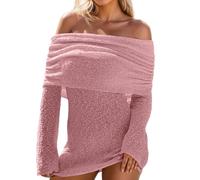 Générique Robe de SoiréE Grande Taille Robe décontractée à épaules dénudées et Revers surdimensionnés,Mini-Robe ajourée à Manches Longues,idéale pour Une soirée en Ville(S)