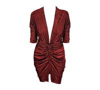 Générique Robe De SoiréE Grande Taille,Sexy Paillettes V Cou À Manches Longues Auto Culture Robes Mince ÉLéGante Dames Robe De SoiréE (Red, S)