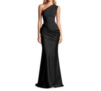 Générique Robe de Soirée Longue Asymétrique à Épaules Élégante Robes Bodycon sans Manches Maxirobes pour Un Bal de Prom Mariage Demoiselle Couleur Unie Robes Cocktail Formelle Party (02-Black, L)