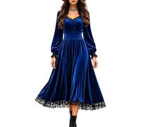 Générique Robe De SoiréE Longue MéDiéVaux d'halloween Femme Col en V en Velours Dentelle éPaules DéNudéEs Manches Longues Style éLéGant SoiréE Et Tenue De Quotidienne Chic Confortable Et Tendance