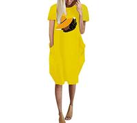 Générique Robe de SoiréE Longue Robes Tuniques à Manches Longues surdimensionnées Robe t-Shirt mi-Longue Baggy Grande Taille avec Poches pour Femmes