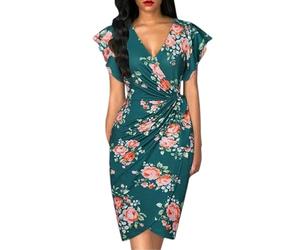Générique Robe De Soirée Midi Cache Cœur À Col en V et Manches Courtes À Volants Cintrée À La Taille avec Ceinture À Nouer Idéale pour Le Travail Cette Robe Élégante Est Parfaite pour Une Tenue Dé