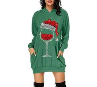 Générique Robe De Soirée Noel Femme, Pull a Capuche Femme Manches Longues Col Rond Pullover Imprimé Dress Midi Décontractée Confortable Et Douce Hoodie Automne Hiver avec Poches