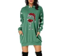 Générique Robe De Soirée Noel Femme, Pull a Capuche Femme Manches Longues Col Rond Pullover Imprimé Merry Christmas Mode Hoodie Décontractés avec Poche Quotidiennes Loungewear