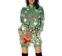 Générique Robe De Soirée Noel Femme, Pull a Capuche Femme Manches Longues Col Rond Sweat Shirt Oversize Imprimé Ample Décontractée Hoodie Sportwear Pullover Dress avec Poche
