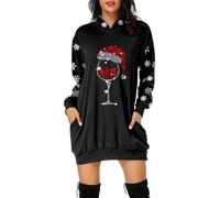Générique Robe De Soirée Noel Femme, Robe Sweat Femme Longue À Manches Longues Col Rond avec Capuche Pullover Imprimé Ample Haut Automne Hiver Dress Confortable Hoodie Casual avec Poches