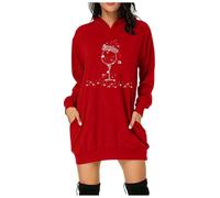 Générique Robe De Soirée Noel Femme, Robe Sweat Femme Oversize À Manches Longues Col Rond avec Capuche Pullover Imprimé Dress Midi Décontractée Confortable Et Douce Hoodie Automne Hiver avec Poches