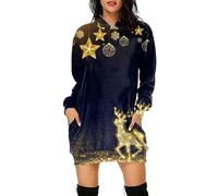 Générique Robe De Soirée Noel Femme, Robe Sweet Femme Capuche À Manches Longues Col Rond Hoodie Imprimé Noël Automne Hiver Sweat-Shirt Pullover Surdimensionné Décontractée Mini Dress