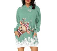 Générique Robe De Soirée Noel Femme, Sweat Capuche Femme À Manches Longues Col Rond Sweatshirt Imprimé Renne Décontracté Automne Hiver Chaude Pullover Surdimensionné avec Poches Dress