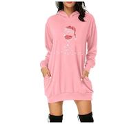 Générique Robe De Soirée Noel Femme, Sweat Femme Capuche À Manches Longues Col Rond avec Capuche Pullover Imprimé Ample Haut Automne Hiver Dress Confortable Hoodie Casual avec Poches