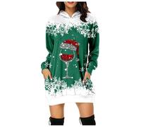 Générique Robe De Soirée Noel Femme, Sweat Long Capuche À Manches Longues Col Rond Sweat Shirt Oversize Imprimé Ample Décontractée Hoodie Sportwear Pullover Dress avec Poche