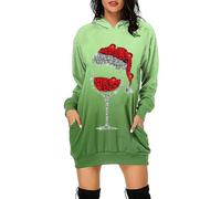 Générique Robe De Soirée Noel Femme, Sweat Long Femme À Manches Longues Col Rond avec Capuche Hoodie Imprimé Noël Automne Hiver Sweat-Shirt Pullover Surdimensionné Décontractée Mini Dress