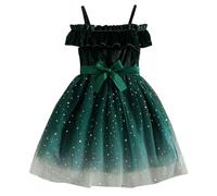 Générique Robe de soirée pour Fille avec Bretelles réglables et épaules dénudées, ornée d’Appliques à Paillettes et Tulle, Parfaite pour Les fêtes et cérémonies, Tailles 2-8 Ans (Green, 4-5 Years)