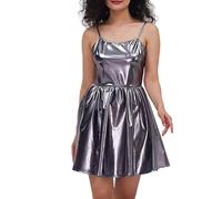 Générique Robe de soirée sans manches métallique pour femme robe de club en simili cuir brillant effet mouillé mini robe sexy à bretelles spaghetti pour soirée boîte de nuit cocktail